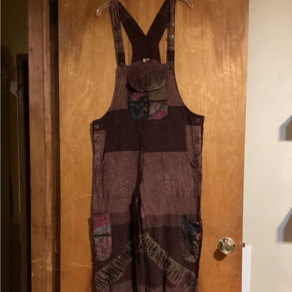 Women's Boho Cotton Overall.Brown w/multi Color &   Button design Made in India